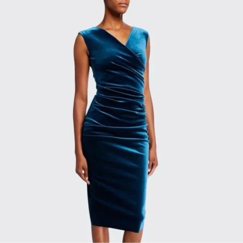Chiara Boni La Petite Robe Velvet Dress In Teal Size 4 - Picture 2 of 7
